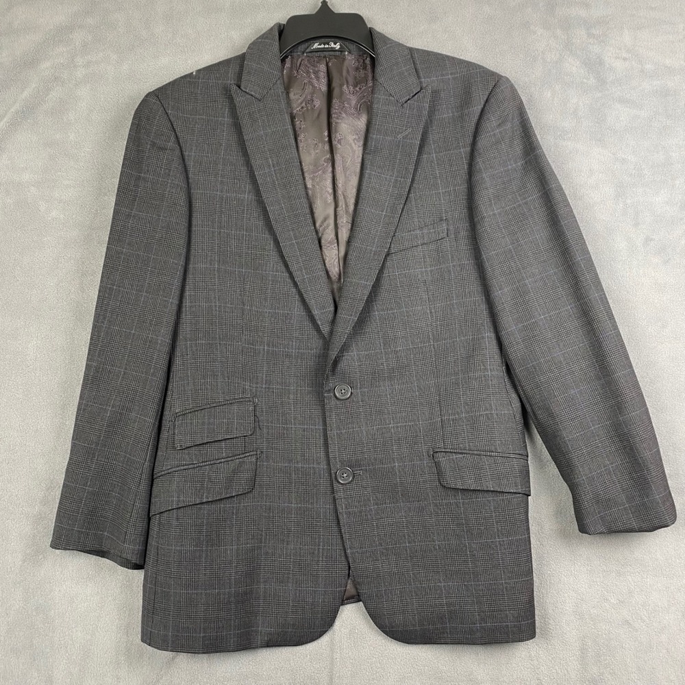 Giorgio Valentini Mens Super 150s Wool Blazer Grey Plaid Made in Italy 38R